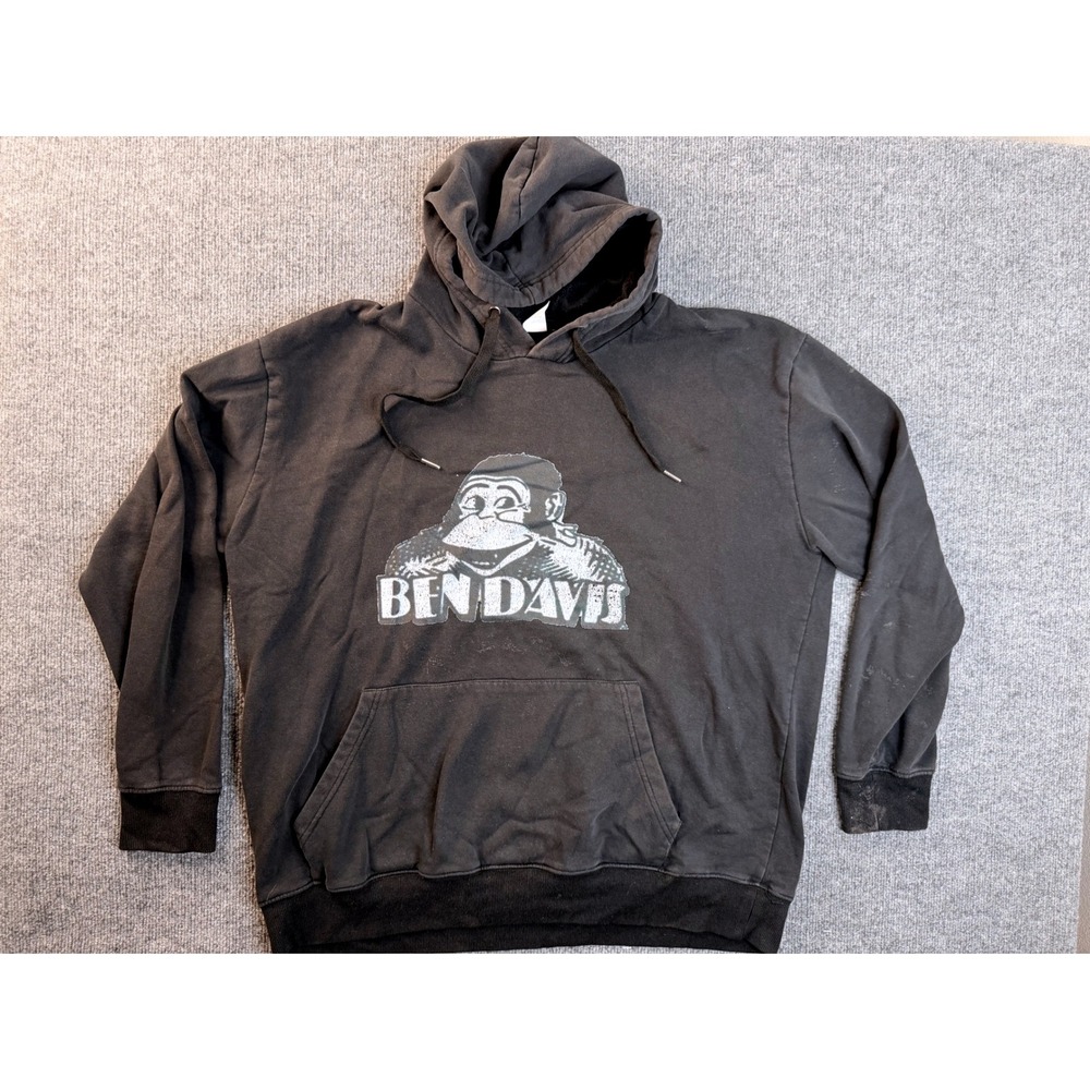 Ben Davis Hoodie Mens XL Black Graphic Pullover Sweatshirt Streetwear Workwear
